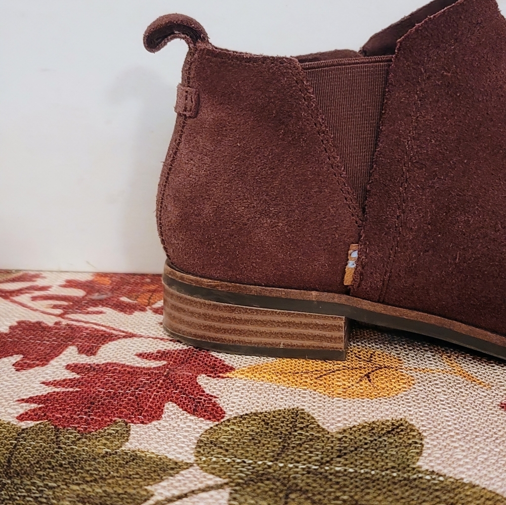 TOMS Brown Suede Ankle Boots Side Zip Comfort Low Heel Women's Chelsea 7.5 - Picture 13 of 15